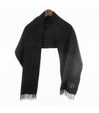 ジョルジオアルマーニ GIORGIO ARMANI カシミヤ100% マフラー ロゴ 刺繍 ストライプ ブラック 黒 グレー 165cm×36cm