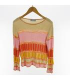 長袖 カットソー ニット マルチカラー オレンジ ピンク レーヨン トップス ヴィンテージ オールド 三崎商事(株)