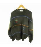 マンシングウェア MUNSINGWEAR Grand Slam グランドスラム 1886 L ニット セーター ワッペン ボーダー クルーネック ウール ダークグリーン 緑 ゴルフ ウエア ヴィンテージ