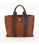エルメス HERMES フールトゥ PM ミニトートバッグ ハンドバッグ キャンバス ブラウン 茶 ネイビー 紺 鞄