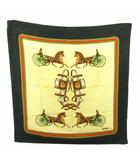 セリーヌ CELINE 馬車柄 シルク スカーフ 大判 総柄 フランス製 緑 グリーン ベージュ マルチカラー ■GY09 0502