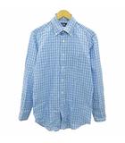 メーカーズシャツ カマクラ MAKER'S SHIRT 鎌倉 美品 ボタンダウンシャツ BDシャツ チェック リネン混 長袖 15 3/4-33 約L 青 白 ブルー ホワイト ■YHS6 1010