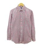 メーカーズシャツ カマクラ MAKER'S SHIRT 鎌倉 美品 ボタンダウンシャツ BDシャツ チェック リネン混 長袖 15 3/4-33 約L 赤 青 白 レッド ブルー ホワイト ■YHS6 1010