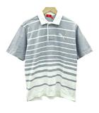 ポロシャツ カットソー ボーダー ロゴプリント 半袖 M 灰 白 グレー ホワイト 1016