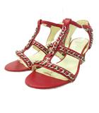 シャネル CHANEL ココマーク パンプス チェーン チャンキー ヒール 赤 レッド 35C 約22cm ☆AA★