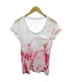 美品 ポケット Tシャツ 総柄 半袖 L 白 ホワイト ピンク 1109