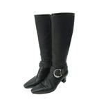 サルヴァトーレフェラガモ Salvatore Ferragamo ジョッキーブーツ サイドジップ 切替 レザー ロング 5 22.0cm 黒 ブラック 1112