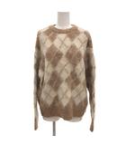 美品 シャギーニット セーター 長袖 プルオーバー M ブラウン 白 ホワイト アーガイル柄 /KR ■YHS12