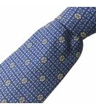 ロエベ LOEWE 美品 アナグラム ネクタイ ワイドタイ 総柄 絹 シルク 青 ブルー 0203