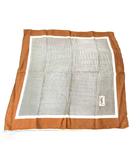 イヴサンローラン YVES SAINT LAURENT 美品 ヴィンテージ スカーフ YSLロゴ 総柄 絹 シルク 茶 白 ブラウン ホワイト 0204