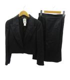 美品 ヴィンテージ スーツ セットアップ ジャケット スカート 総裏 シルクサテン ひざ丈 36 黒 ブラック 0207