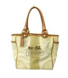 コーチ COACH トートバッグ キャンバス レザー ロゴ プリント 白 茶 ホワイト ブラウン 0207