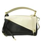 バリー BALLY ハンドバッグ フリンジ レザー バイカラー 白 黒 ホワイト ブラック 0207