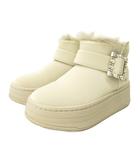 ダイアナ DIANA + 厚底 エコファー ショートブーツ ビジュー ベージュ 24.5 65588