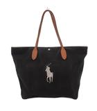 ラルフローレン RALPH LAUREN キャンバス トートバッグ レザー持ち手 ビッグポニー ブラック /UO ■STK