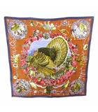 エルメス HERMES 美品 カレ90 Faune et Flore du Texas テキサス動植物図鑑 大判 スカーフ 総柄 絹 シルク 紅 ボルドー 0503