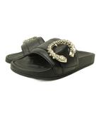ジミーチュウ JIMMY CHOO 美品 クリスタルバックル スライドサンダル シューズ ビジュー レザー 34 21.0cm 黒 ブラック 0604
