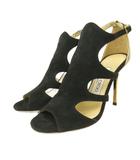 ジミーチュウ JIMMY CHOO サンダル シューズ ハイヒール スエード 34.5 21.5cm 黒 ブラック ゴールドカラー 0605