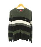 シュプリーム SUPREME 18AW Chenille sweate スウェット トレーナー ボーダー ロゴ 刺繍 パイル L カーキ 黒 ブラック 0726