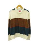 シュプリーム SUPREME 19AW Stripe Velour ポロシャツ ライン ベロア 長袖 L 白 茶 緑 ホワイト ブラウン グリーン 0724