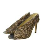 ジミーチュウ JIMMY CHOO パンプス シューズ ハイヒール オープントゥ グリッター ラメ 36 23.0cm 黒 ブラック ゴールドカラー 0726 ■IBO100