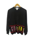 コムデギャルソンシャツ COMME des GARCONS SHIRT 美品 25AW ニット セーター ライン ロゴ 長袖 M 黒 ブラック 0810