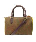 エトロ ETRO 美品 2way ミニ ボストンバッグ ショルダー ペイズリー柄 レザー 茶 ブラウン 0810