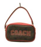コーチ COACH 美品 ジェイミー リストレット シグネチャー キャンバス ウィズ ヴァーシティ モチーフ ポーチ ロゴ スムース レザー 茶 ブラウン ピンク CB851