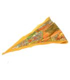 エルメス HERMES 美品 世界の中心軸 Axis Mundi カレ プリーツ スカーフ 総柄 絹 シルク オレンジ 1009