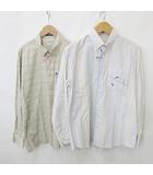 シャツ 2枚セット 長袖 ボタンダウン ストライプ 刺繍 テープ チェック 綿 白 青 ベージュ 茶 ホワイト ブルー ブラウン 5