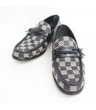 ルイヴィトン LOUIS VUITTON ディストーテッド ダミエ ローファー スリッポン チェーン ブラック ホワイト ブラウン 黒 白 茶 7 ☆AA★