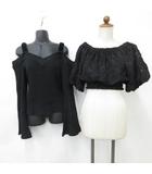 グレイル GRL ブラウス ニット 2枚セット 半袖 オフショル リボン 長袖 フェイクファー ベル袖 黒 ブラック F