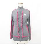 ビバハート VIVA HEART ニット ゴルフ スポーツウェア ジャケット 長袖 ジップアップ ロゴ フリル ウール グレー ピンク 40