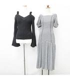 グレイル GRL スナイデル SNIDEL セーター ワンピース 2点セット 長袖 オフショルダー ファーストラップ ロング 半袖 チェック 切替 ギャザー 黒 白 ブラック ホワイト F