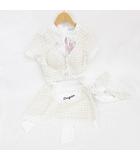  sugar nine ハロウィン コスプレ セット メイド スカート 半袖 ミニ レース リボン カチューシャ 網タイツ しっぽ ベージュ 白 ホワイト S