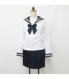  ハロウィン コスプレ セットアップ セーラー服 スカート ミニ 長袖 リボン 靴下 ソックス 白 紺 ホワイト ネイビー M