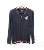 アドミラル Admiral ゴルフ スポーツウエア ニット セーター 長袖 Vネック 刺繍 ケーブル編み 紺 赤 白 ネイビー レッド ホワイト LL