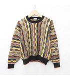 ミズノ MIZUNO AXY セーター ニット ゴルフ 長袖 丸首 ストライプ 茶 黒 黄 ブラウン ブラック イエロー