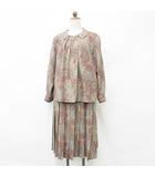 バーバリーズ Burberrys セットアップ ブラウス スカート 長袖 比翼仕立て フラットカラー プリーツ ひざ丈 ペイズリー柄 ベージュ 赤 緑 レッド グリーン 17AR