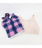 ユニクロ UNIQLO パーカ タンクトップ 2点セット フルジップ フード フリース プリント チェック カップ付 ヒートテック ピンク 紺 ネイビー M