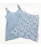 ユニクロ UNIQLO タンクトップ キャミソール 2枚セット エアリズム カップ付き 総柄 ヘザー フラワー 青 ブルー M
