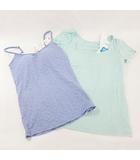 ユニクロ UNIQLO Tシャツ キャミソール 2点セット エアリズム Uネック 半袖 カップ付 サラファイン 総柄 マルチドット 緑 紫 グリーン パープル M