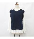 アクシーズファム axes femme ブラウス 長袖 レイヤード風 プルオーバー ニット リボン フリル 白 紺 ホワイト ネイビー M