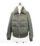 バーバリーブルーレーベル BURBERRY BLUE LABEL ダウンジャケット ブルゾン ジップアップ フェイクファー スペアー衿 合皮タブ リブ ナイロン グリーン ブラウン 緑 茶 38