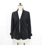 ニット カーディガン 長袖 羽織 フリル 花 ウール ブラック 黒 M