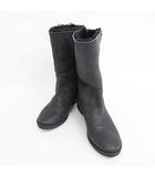 フレスカ fresca GINZA ブーツ ショートブーツ 飾りベルト フェイクムートン 2WAY ブラック 黒 22.5