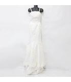  ドレス ウエディングドレス Aライン ロングトレーン ノーカラー ストラップ 衣装 2次会 パーティー 刺しゅう パールビーズ オフホワイト 7