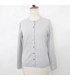 バーバリー ロンドン BURBERRY LONDON ニット カーディガン 長袖 丸首 別布 チェック 刺繍 ウール グレー ベージュ S