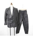 セットアップ スーツ レザー テーラードジャケット パンツ シングル ロング 牛革 グレー 黒 ブラック 11