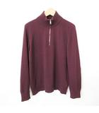 プラダ PRADA ニット セーター 長袖 ハーフジップ ハイネック エルボーパッチ UMA599R162 1GE5 毛 カシミヤ 山羊革 紫 パープル ボルドー ワイン 52
